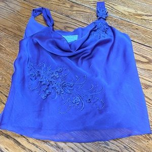 Papell Boutique Evening fairy core purple top w/floral details & sequins. Large.